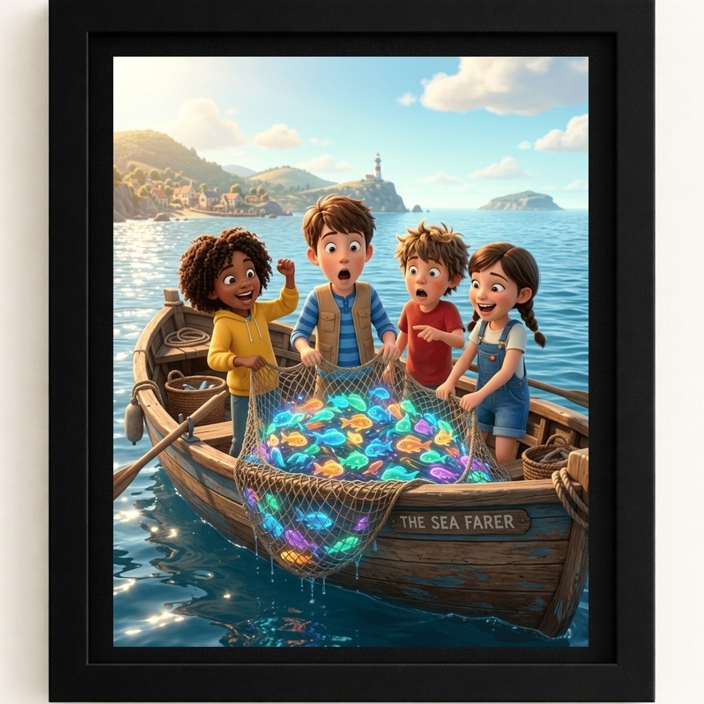 Framed Art Print of Kids on a Boat